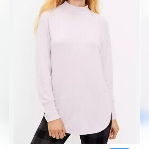 LOFT Mock Neck Shirttail Tunic Top Light Pink, L - Picture 2 of 6